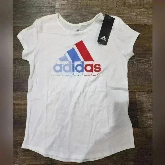 adidas Other - Girls SMALL (7/8) Adidas Logo Graphic T-Shirt Red White Blue NEW